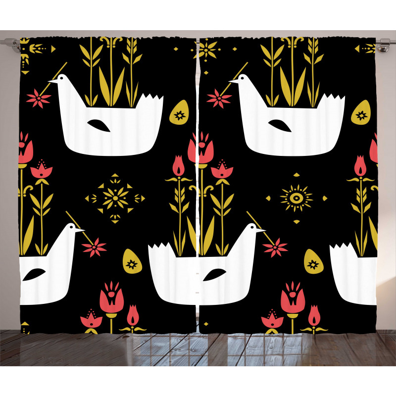 Chickens Eggs and Flowers Curtain