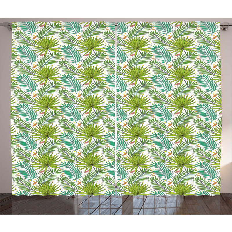Fern Leaves Sketch Style Curtain
