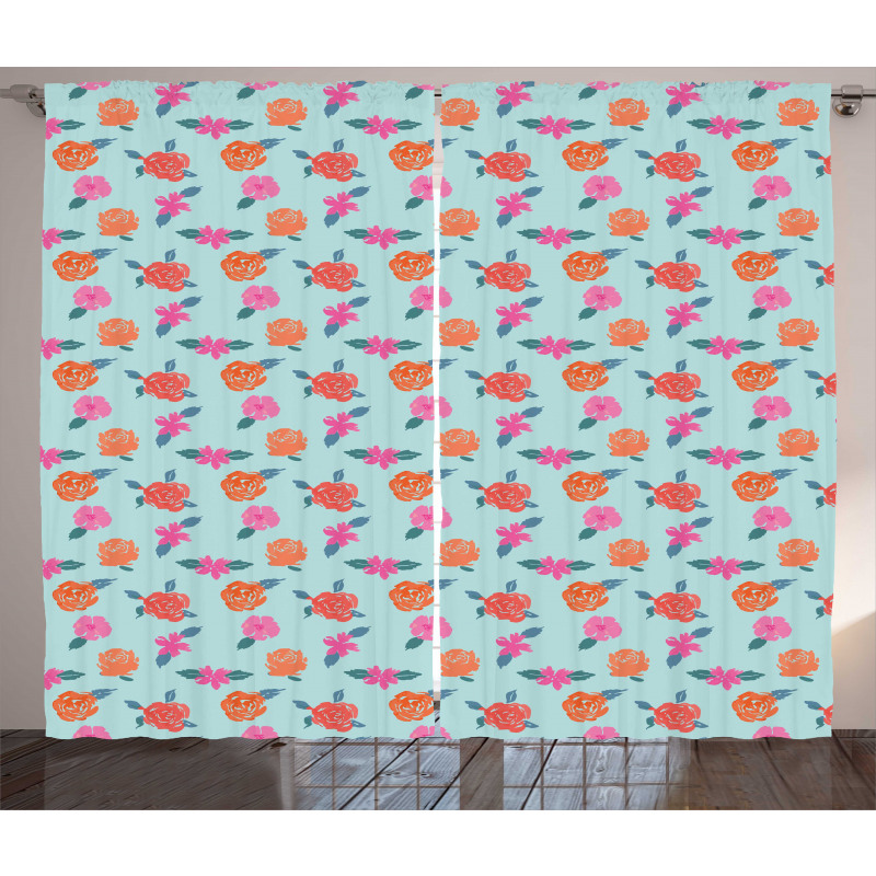 Abstract Pink Orange Flowers Curtain