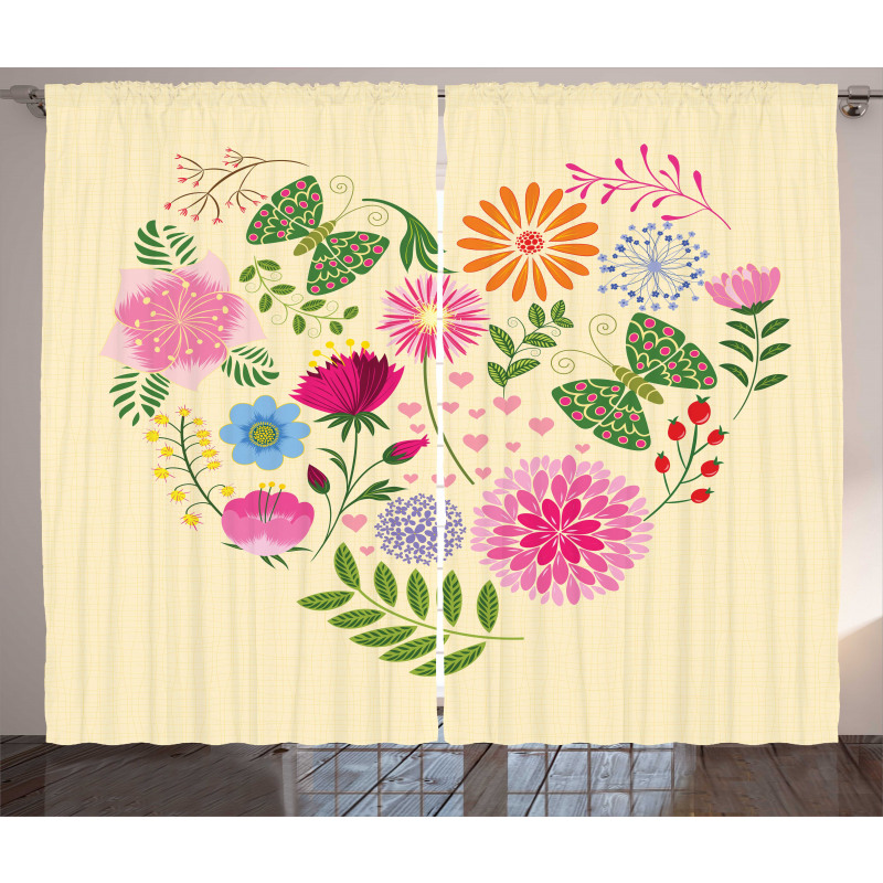 Colorful Flowers Butterflies Curtain