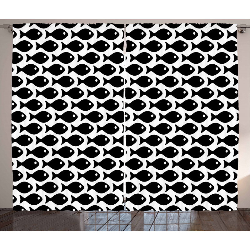 Black and White Fish Pattern Curtain