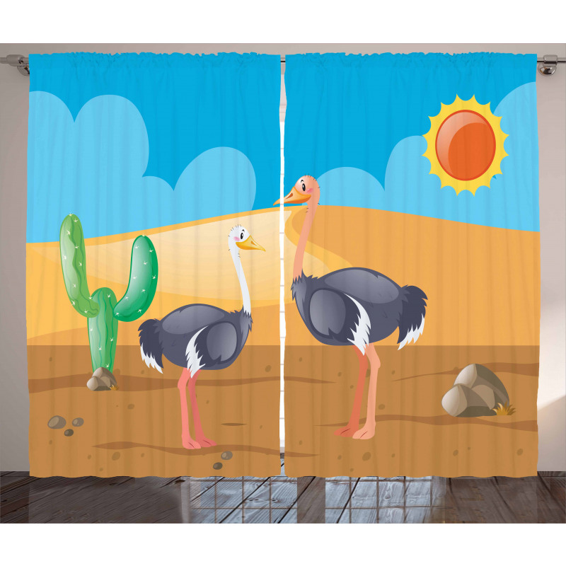 Wild Birds on Desert Cactus Curtain
