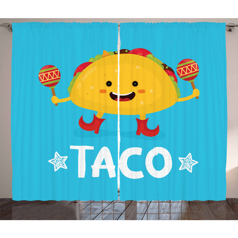 Dancing Funny Taco Cartoon Curtain