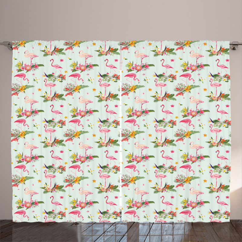 Exotic Flamingo Foliage Art Curtain