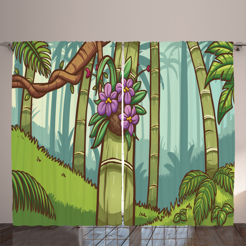 Colorful Jungle Cartoon Curtain