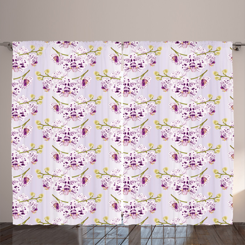 Purple Dots Blooms Exotic Curtain