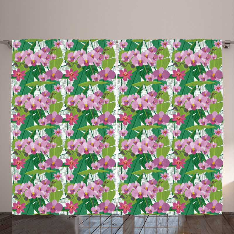 Pink Blossoms and Leaves Curtain