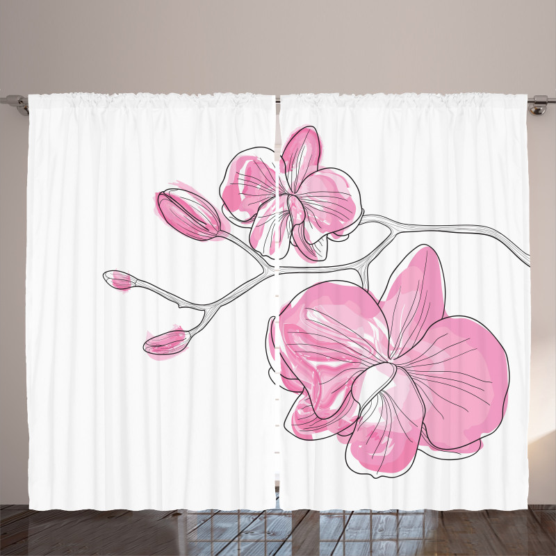 Simple Hand-drawn Flowers Curtain