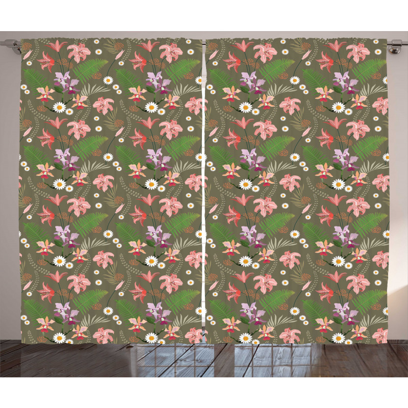 Ferns and Flowers Design Curtain