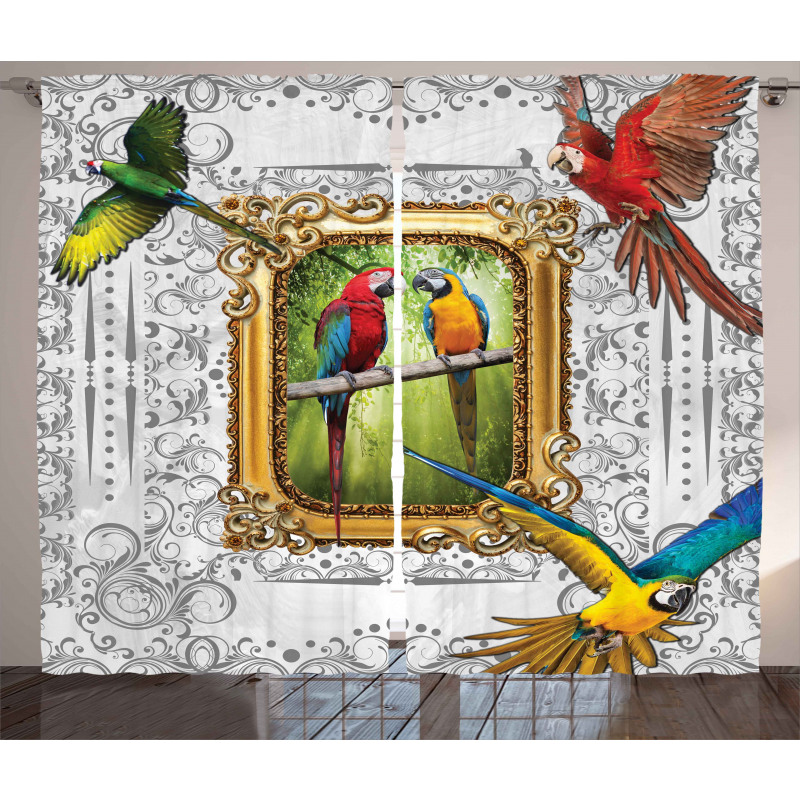 Exotic Colorful Birds Image Curtain