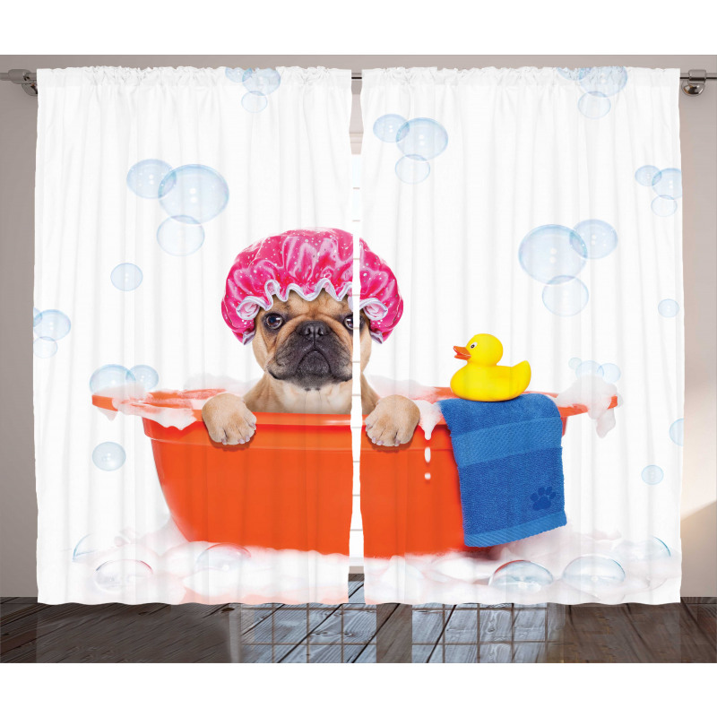 Dog Having a Bath Tub Curtain