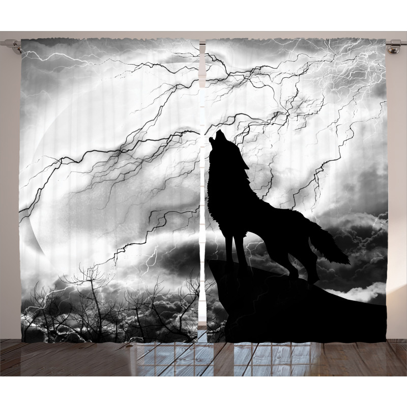 Howling Under Full Moon Curtain
