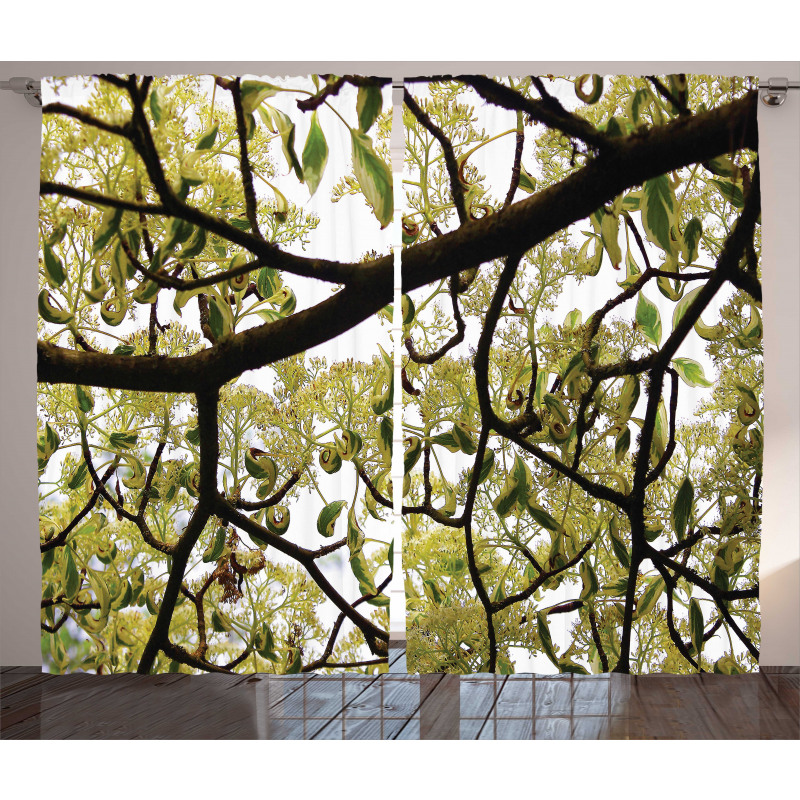 Close up Leafy Branches Photo Curtain