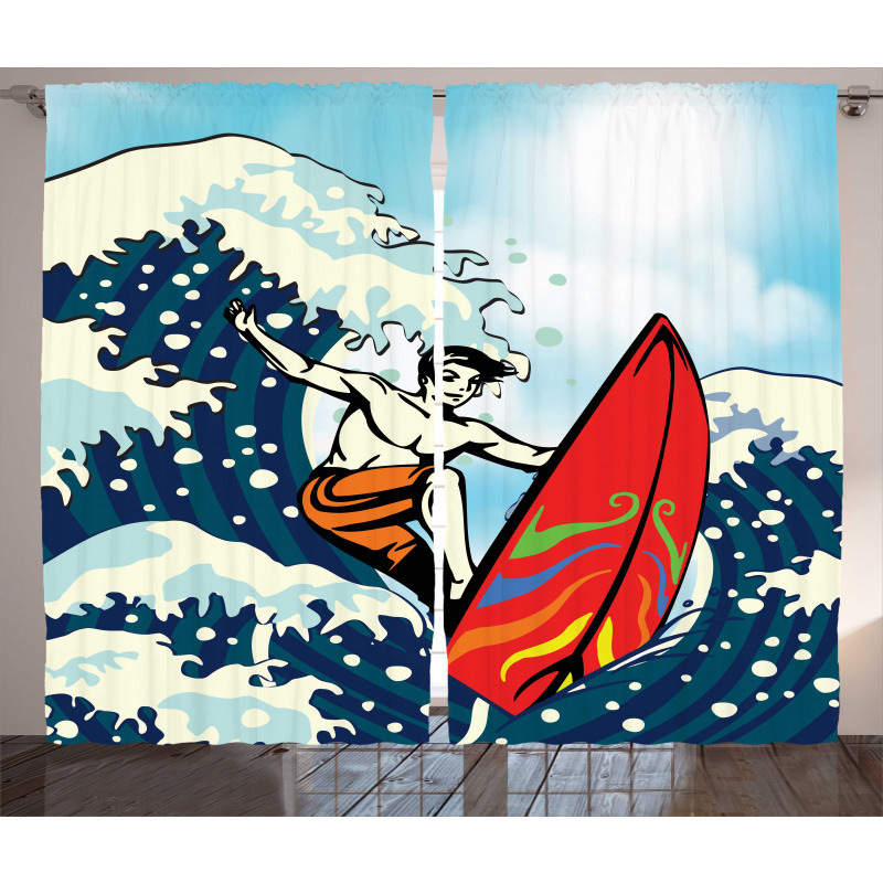 Summer Cartoon Surfing Boy Curtain