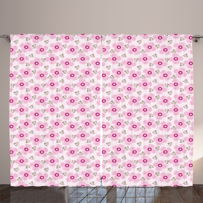 Pink Blossoms Dotted Petals Curtain