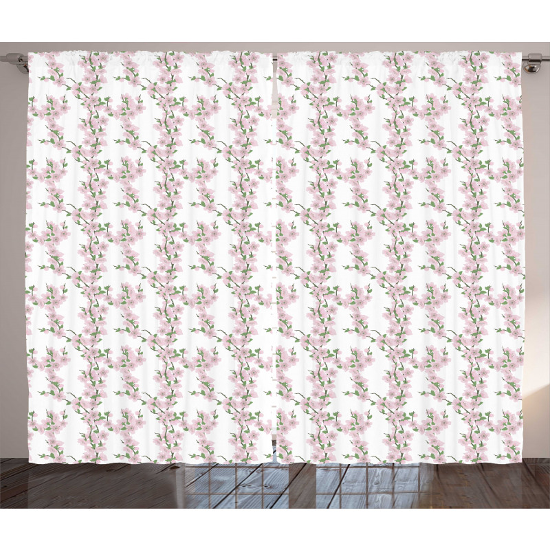 Pink Spring Sakura Flowers Curtain