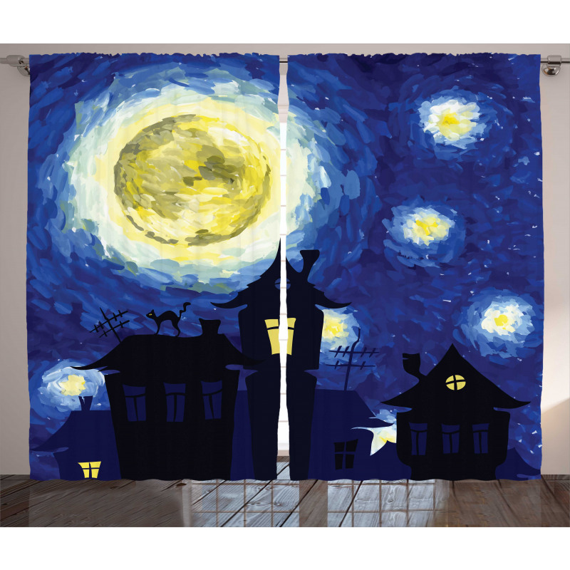 Country Houses Full Moon Curtain