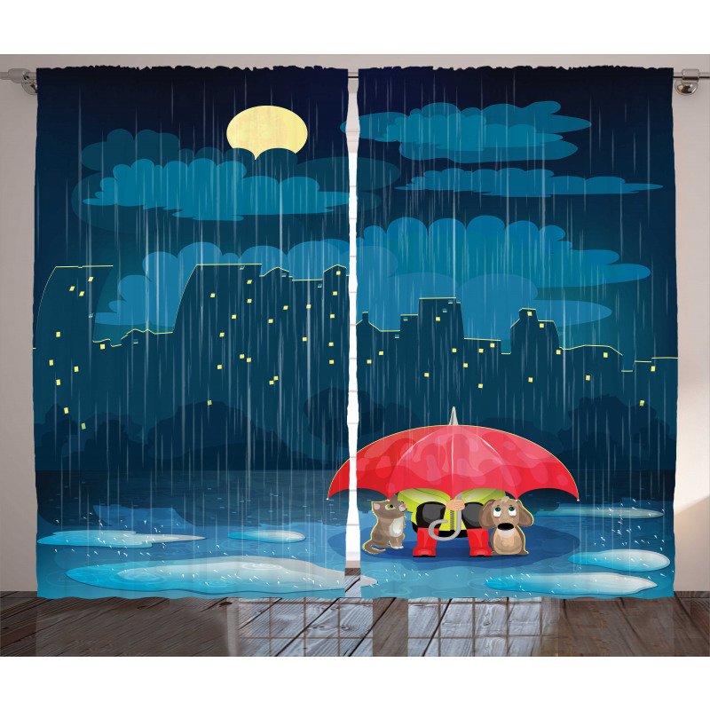 Cartoon Animal under Rain Curtain