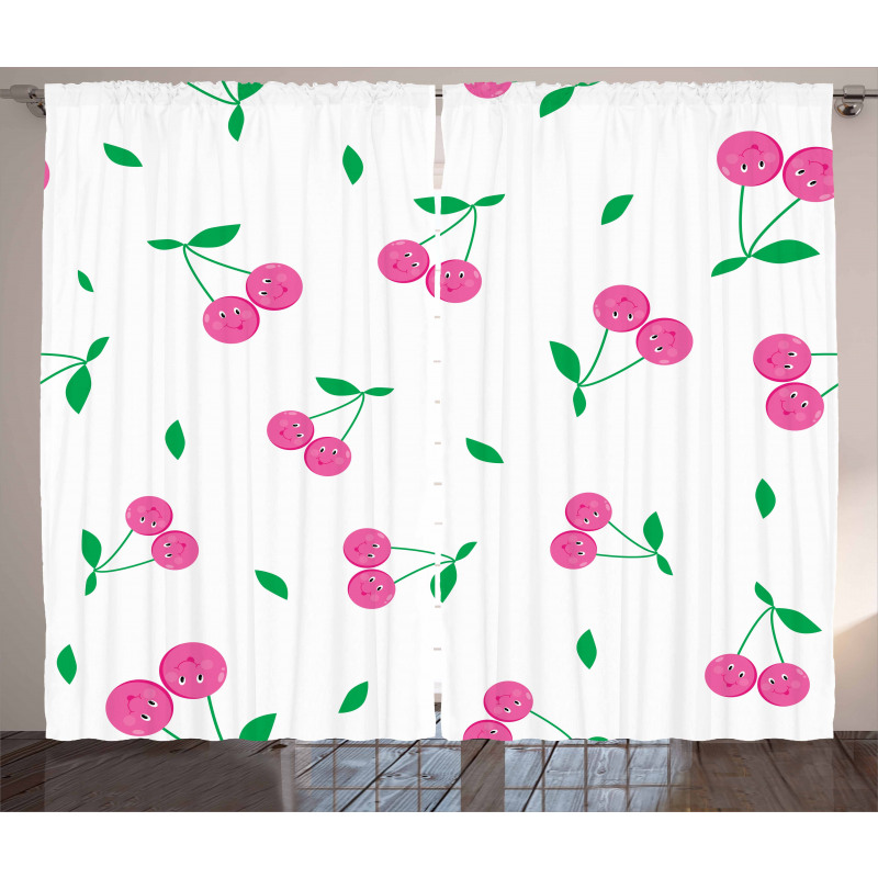 Cherries with Smiling Faces Curtain