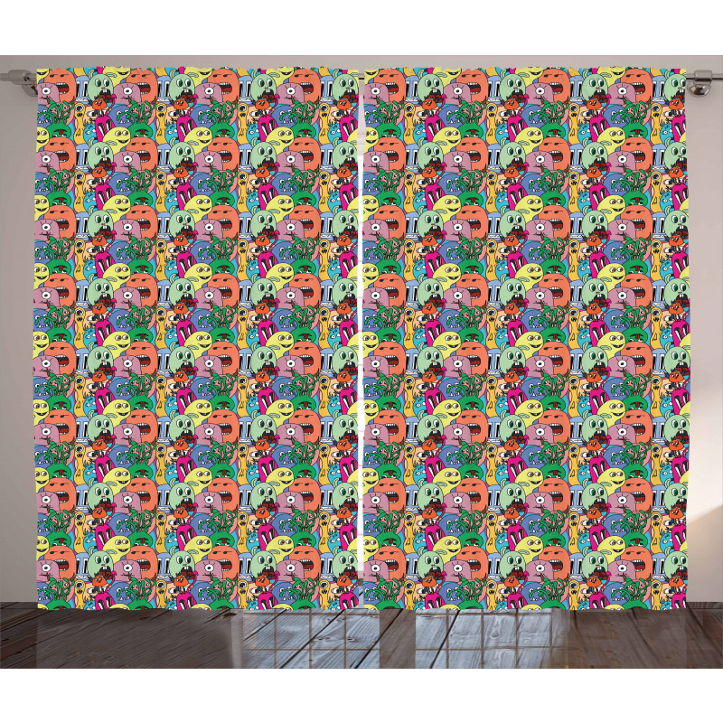 Cartoon Monsters Childish Curtain