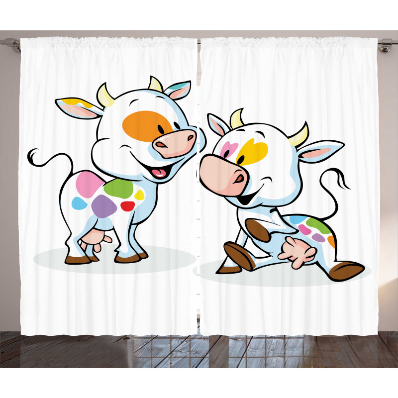 Cartoon Baby Cows Farmland Curtain