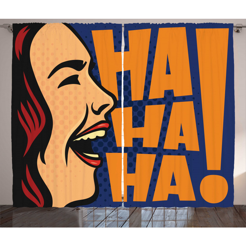 Cartoon Style Woman Laughing Curtain