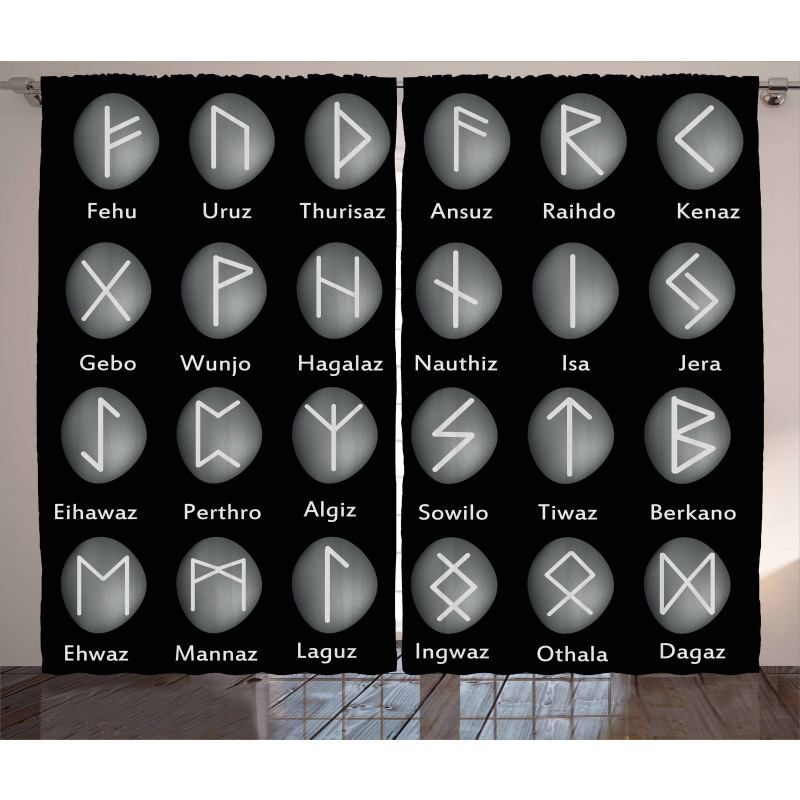 Shaded Effect Runic Alphabet Curtain