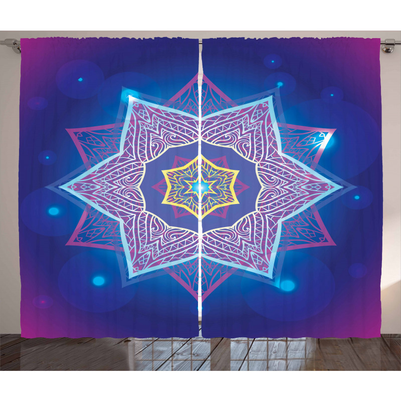 Yoga Perde Neon Renkler İçinde Dekoratif Mandala Desenli