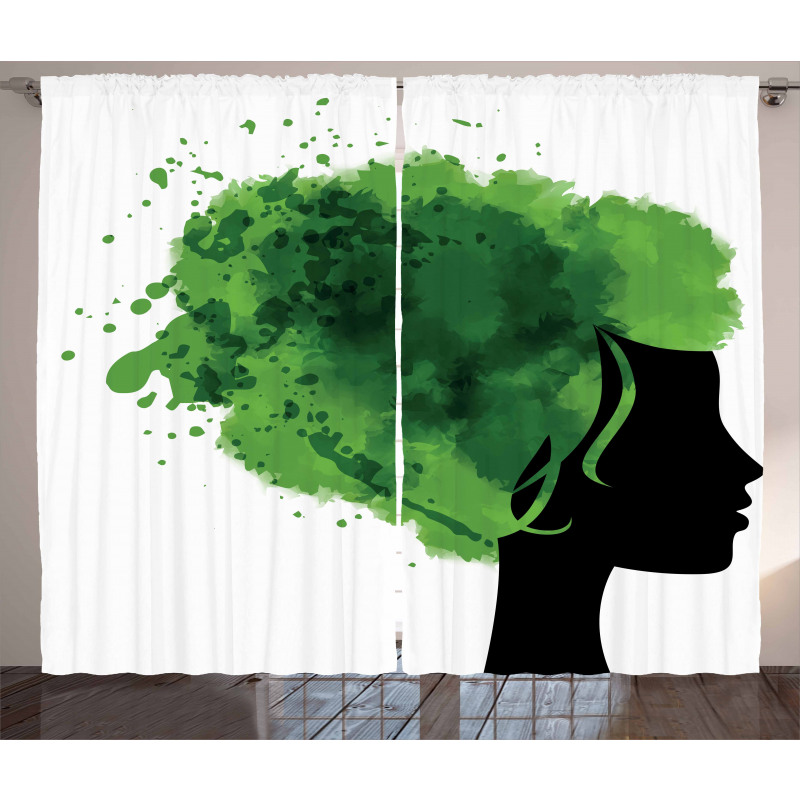 Tree Bushes Green Hair Curtain