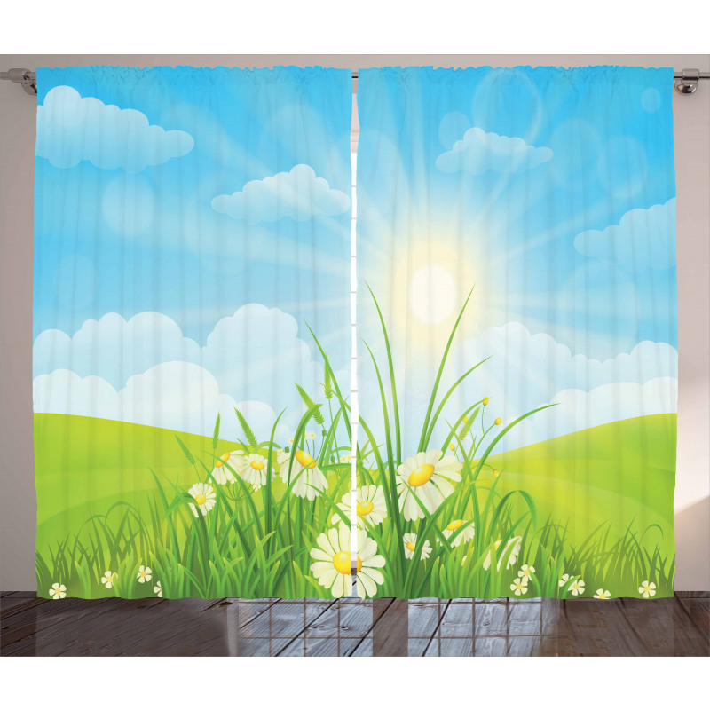 Floral Meadow Illustration Curtain