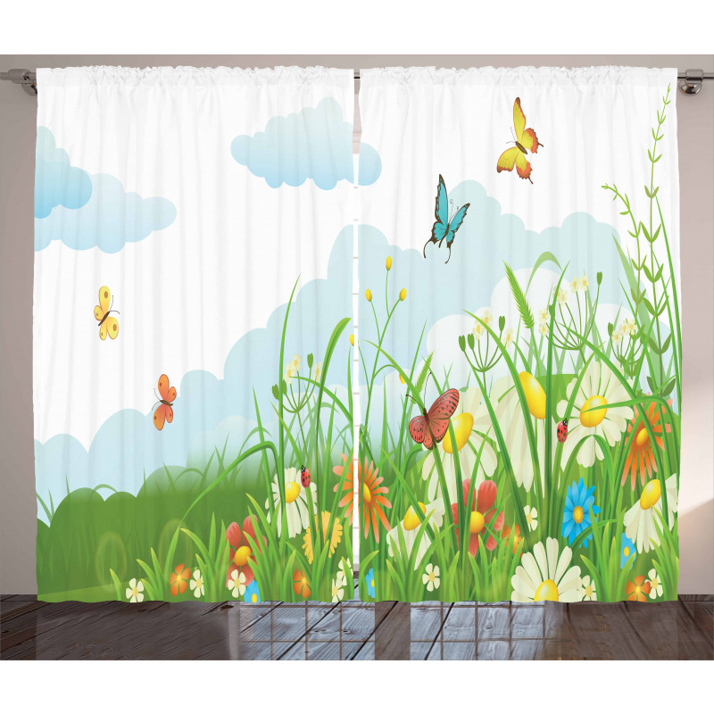 Clouds with Spring Meadow Curtain