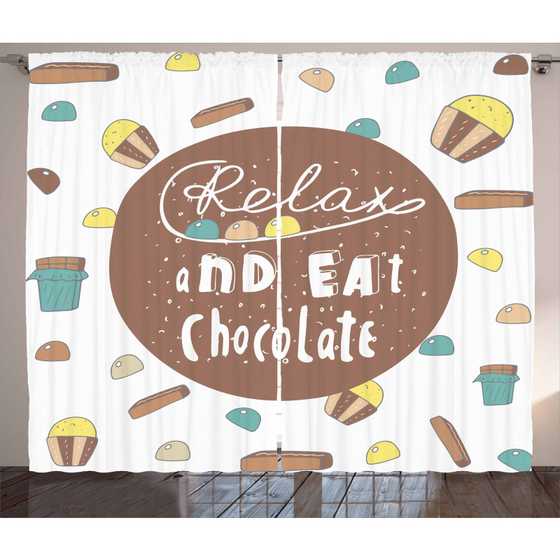 Relax and Eat Chocolate Text Curtain