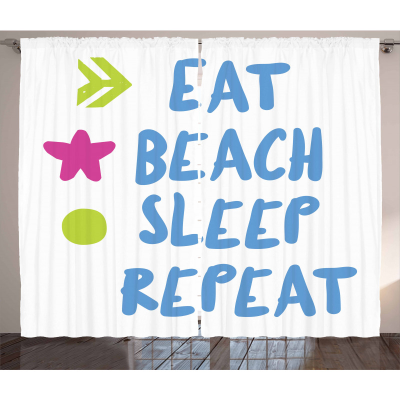 Eat Beach Sleep Repeat Text Curtain