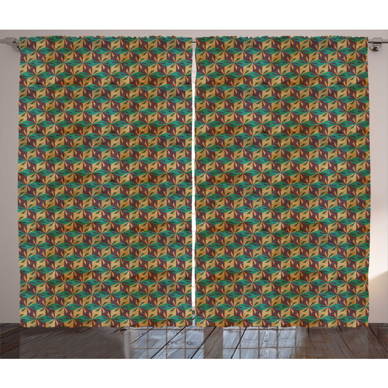 Grungy Retro Rhombus Shape Curtain