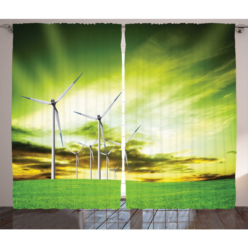 Wing Turbines Green Sky Curtain