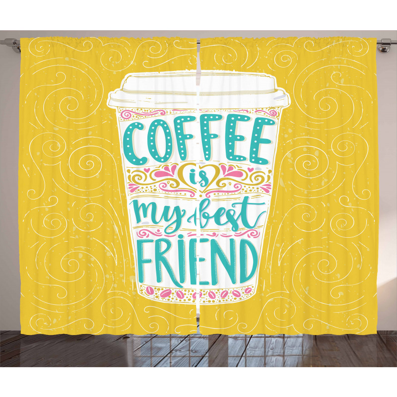 Coffee My Best Friend Text Curtain