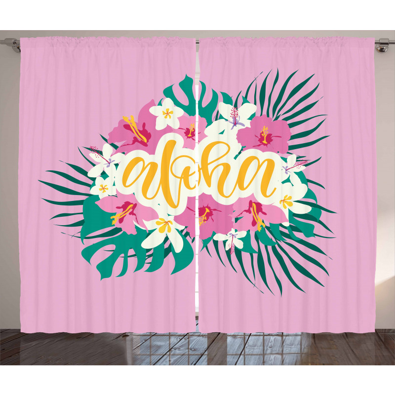 Exotic Flowers Palm Leaves Curtain