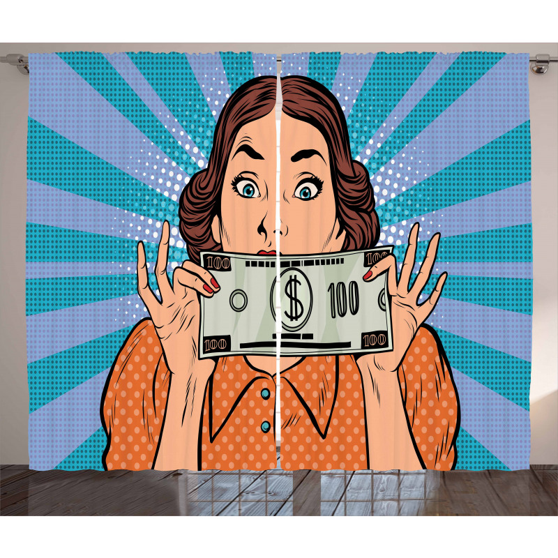 Woman Holding Dollar Bill Curtain