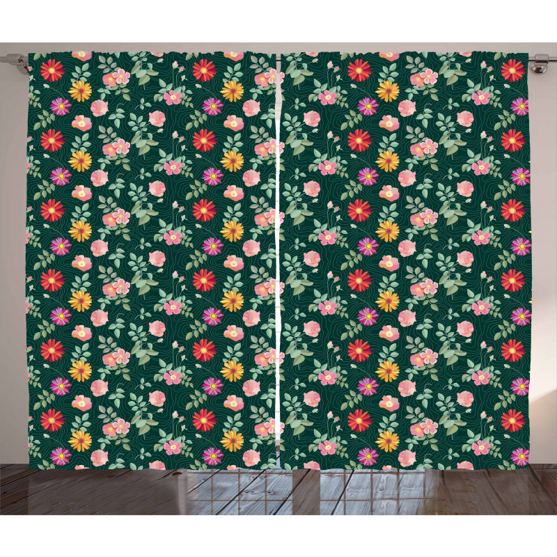 Colorful Flower and Buds Curtain