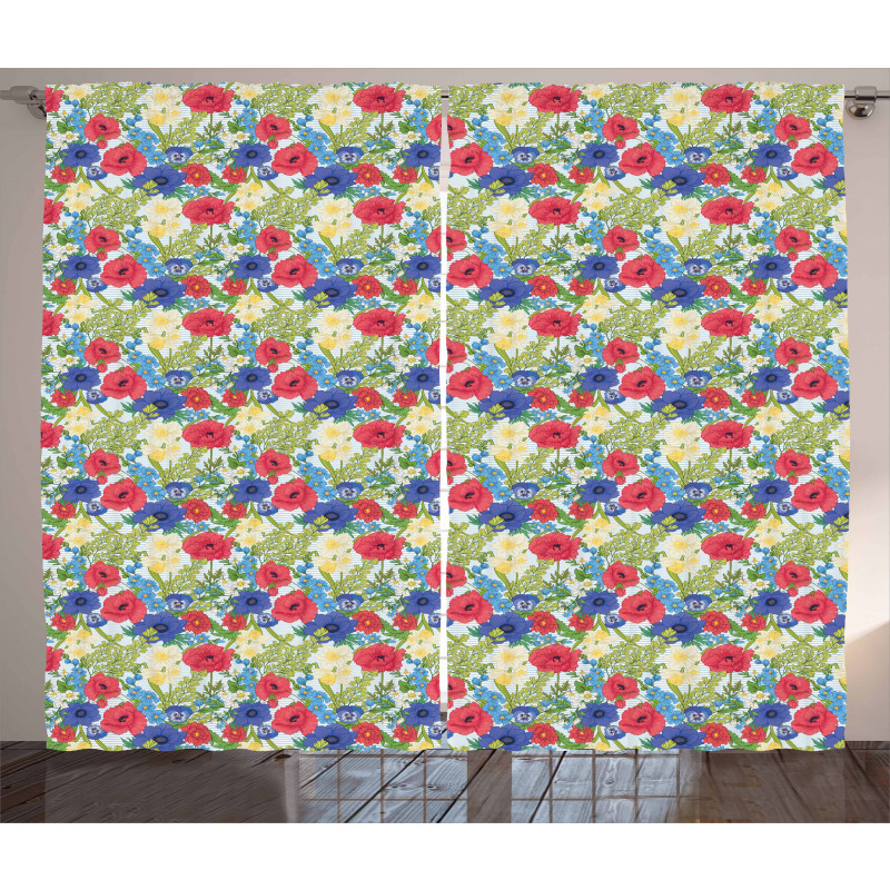 Poppy Flowers and Daffodils Curtain