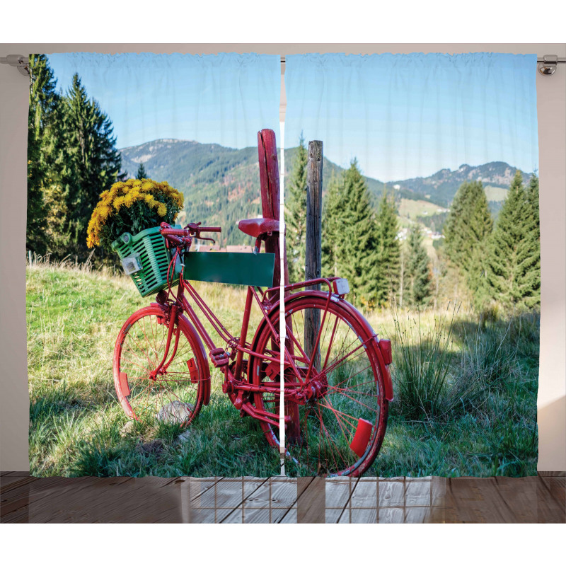 Mountain Landscape and Bike Curtain