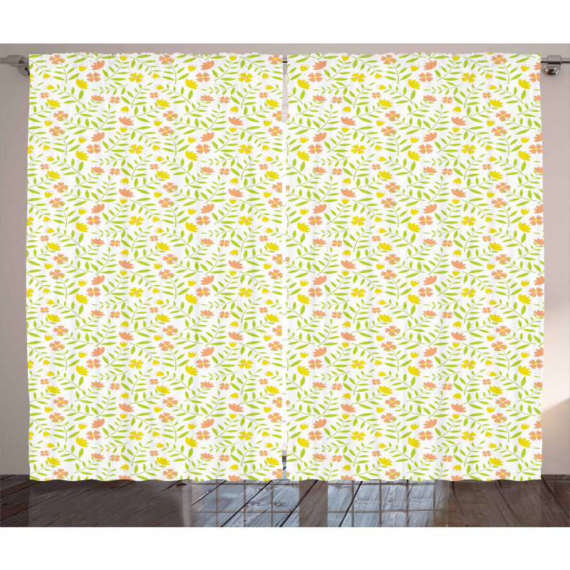 Tiny Twiggy Tulip Flowers Curtain