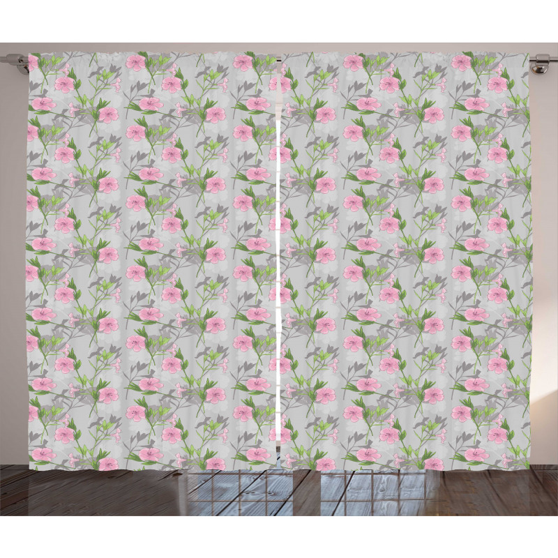 Pink Blossoms Garden Growth Curtain