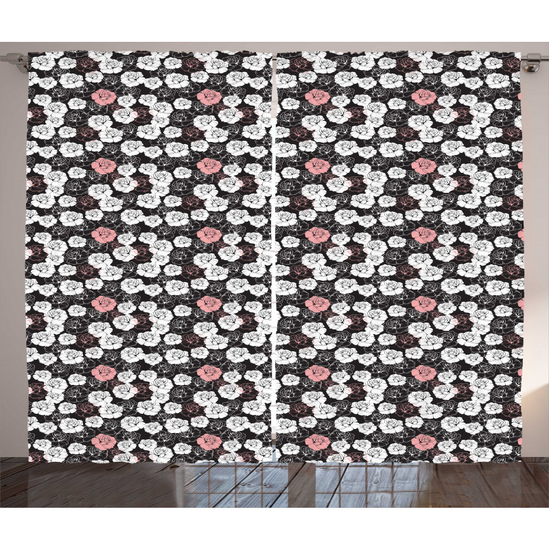 Romantic White Pink Roses Curtain