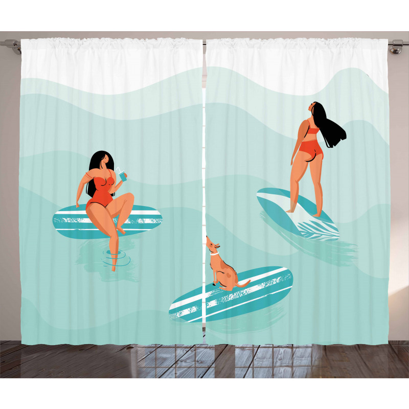 Surfing Girls with a Dog Curtain