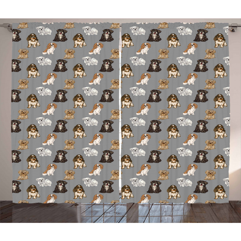 Different Dog Breeds Artwork Curtain