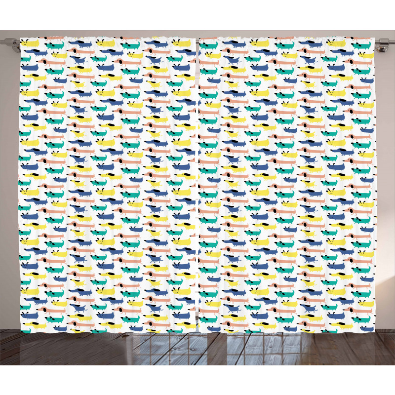 Colorful Cartoon Silhouettes Curtain