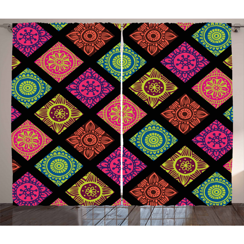 Flower Mandala Tile Colorful Curtain