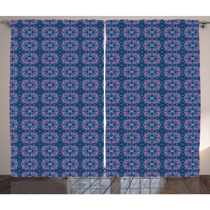 Floral Paisley Pink Blue Curtain