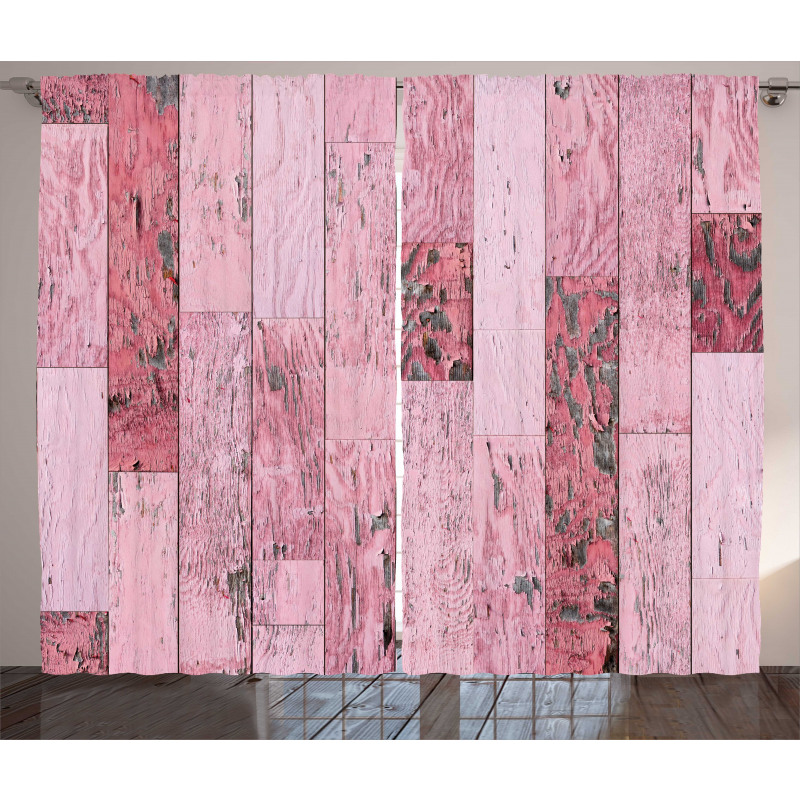 Pink Toned Rustic Planks Curtain